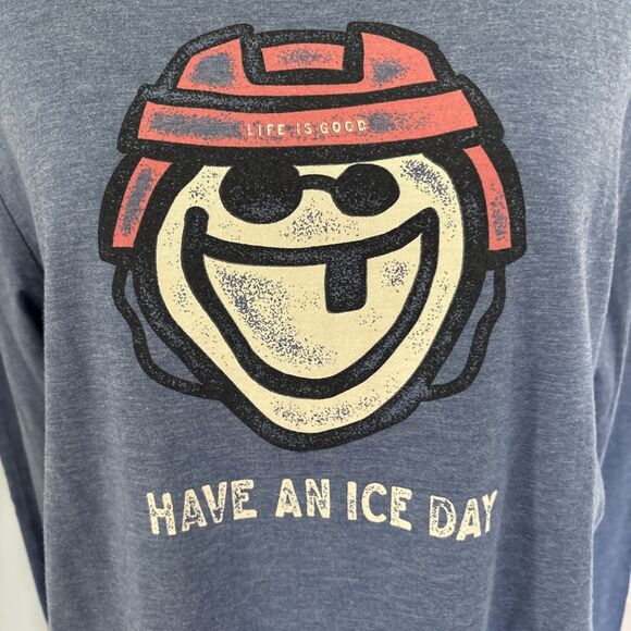 NWOT Women's Life is Good Have An Ice Day Hockey Darkest Blue Crusher Tee Large - Picture 2 of 4